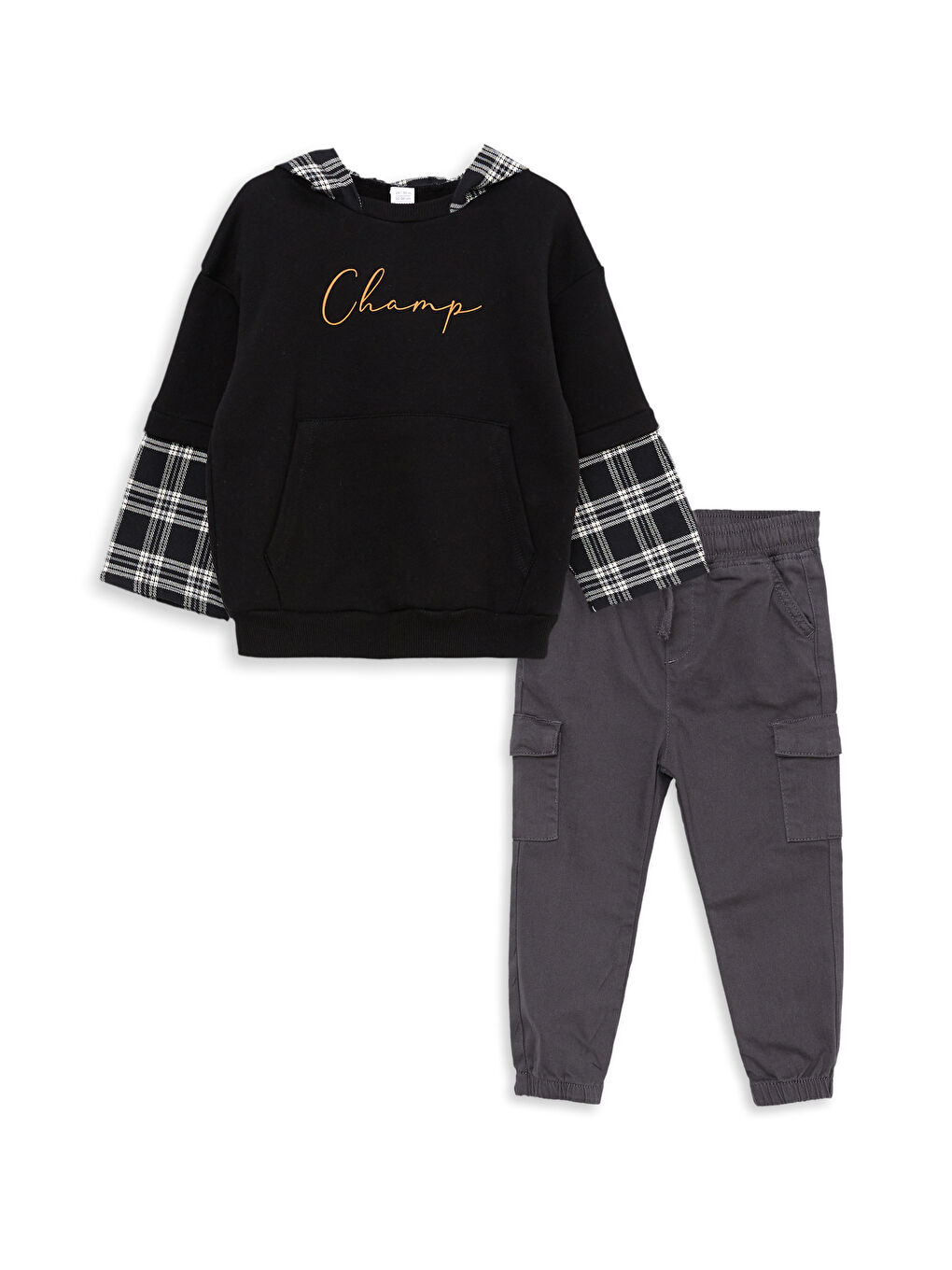 Siyah Kapüşonlu Uzun Kollu Baskılı Erkek Bebek Sweatshirt ve Pantolon 2'li Takım-2