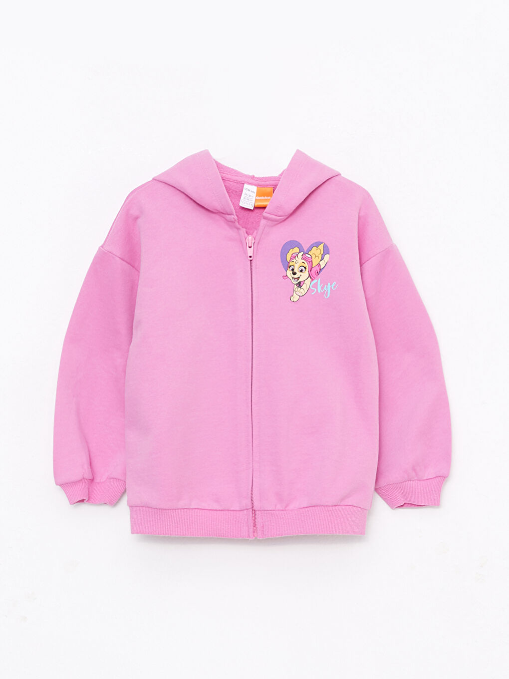 Pembe Kapüşonlu Uzun Kollu Paw Patrol Baskılı Kız Bebek Fermuarlı Sweatshirt