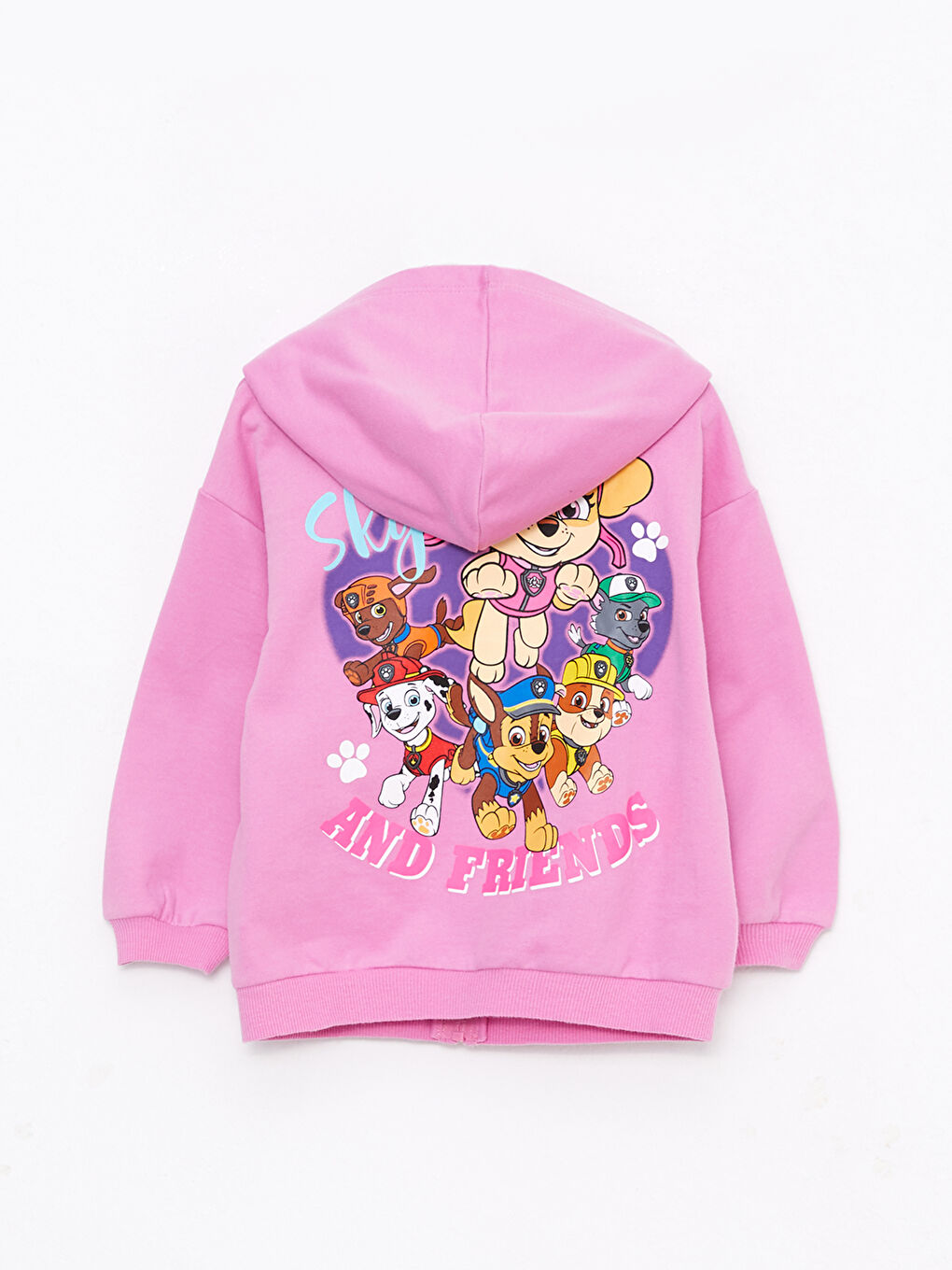 Pembe Kapüşonlu Uzun Kollu Paw Patrol Baskılı Kız Bebek Fermuarlı Sweatshirt-1