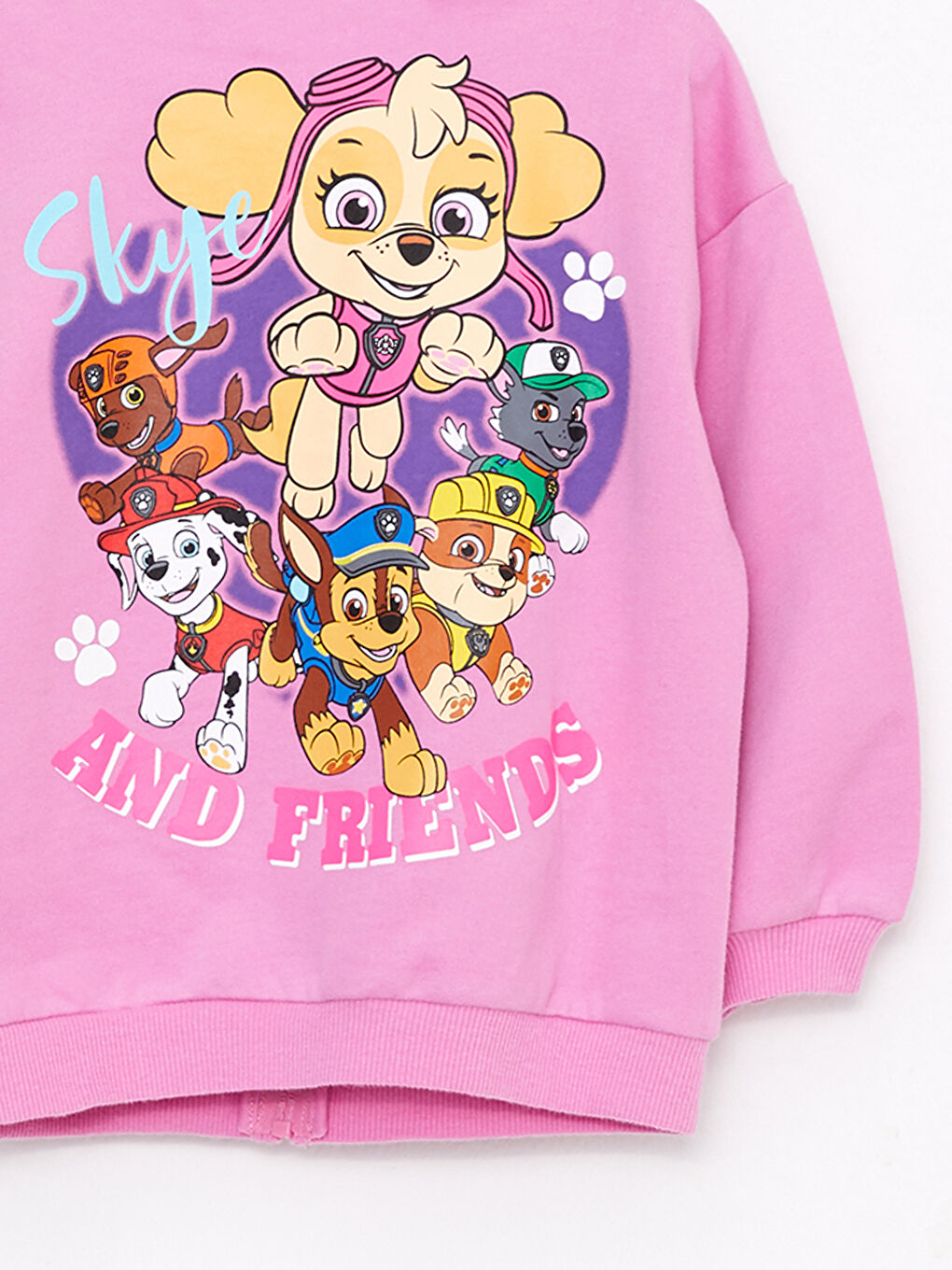 Pembe Kapüşonlu Uzun Kollu Paw Patrol Baskılı Kız Bebek Fermuarlı Sweatshirt-2