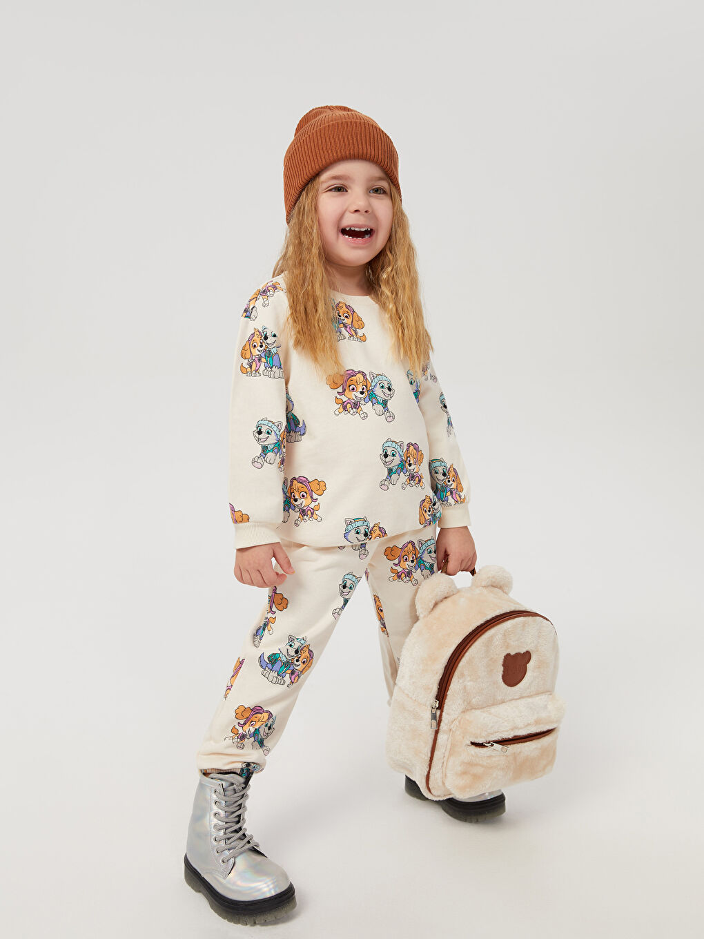 Ekru Bisiklet Yaka Uzun Kollu Paw Petrol Kız Bebek 2'li Takım-3