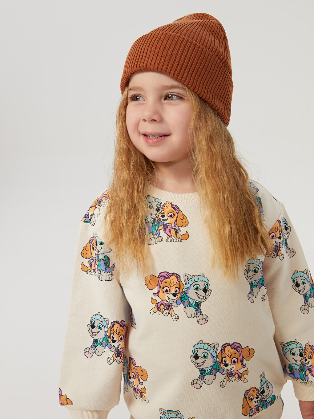 Ekru Bisiklet Yaka Uzun Kollu Paw Petrol Kız Bebek 2'li Takım-5