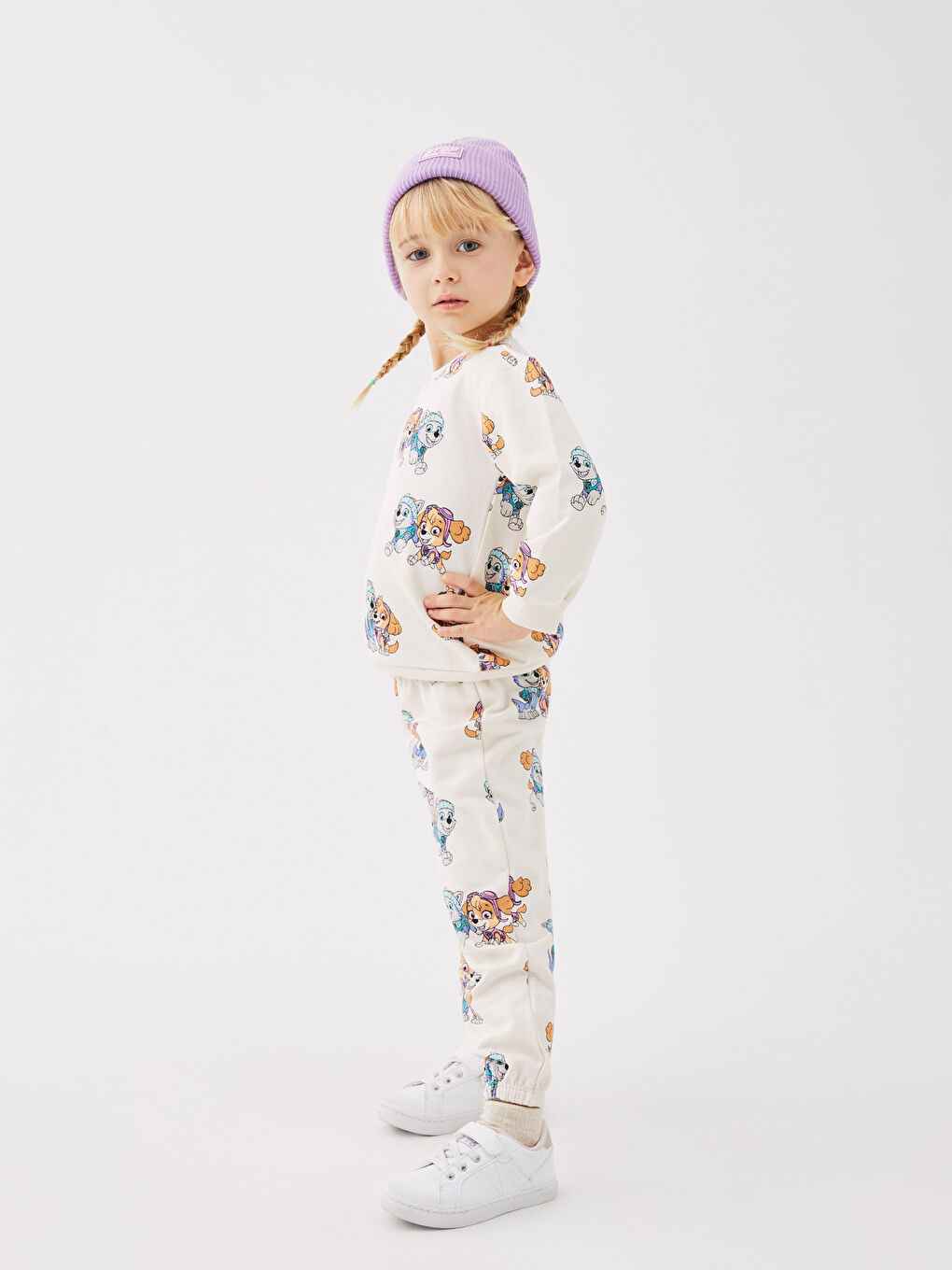 Ekru Bisiklet Yaka Uzun Kollu Paw Petrol Kız Bebek 2'li Takım-2