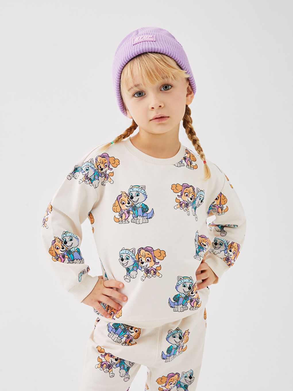 Ekru Bisiklet Yaka Uzun Kollu Paw Petrol Kız Bebek 2'li Takım-6