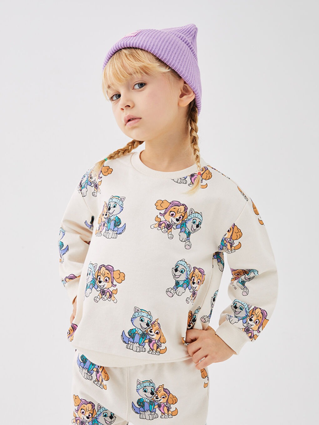 Ekru Bisiklet Yaka Uzun Kollu Paw Petrol Kız Bebek 2'li Takım-8