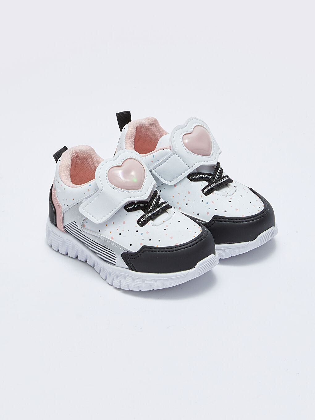 Beyaz Cırt Cırtlı Baskılı Işıklı Kız Bebek Spor Ayakkabı-1