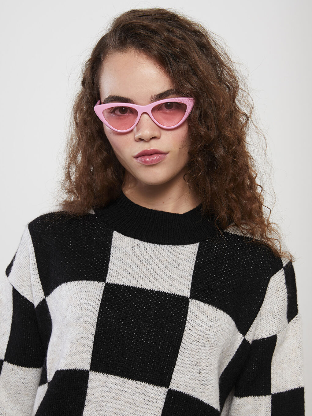 Siyah Bisiklet Yaka Desenli Uzun Kollu Oversize Kadın Triko Tunik-2