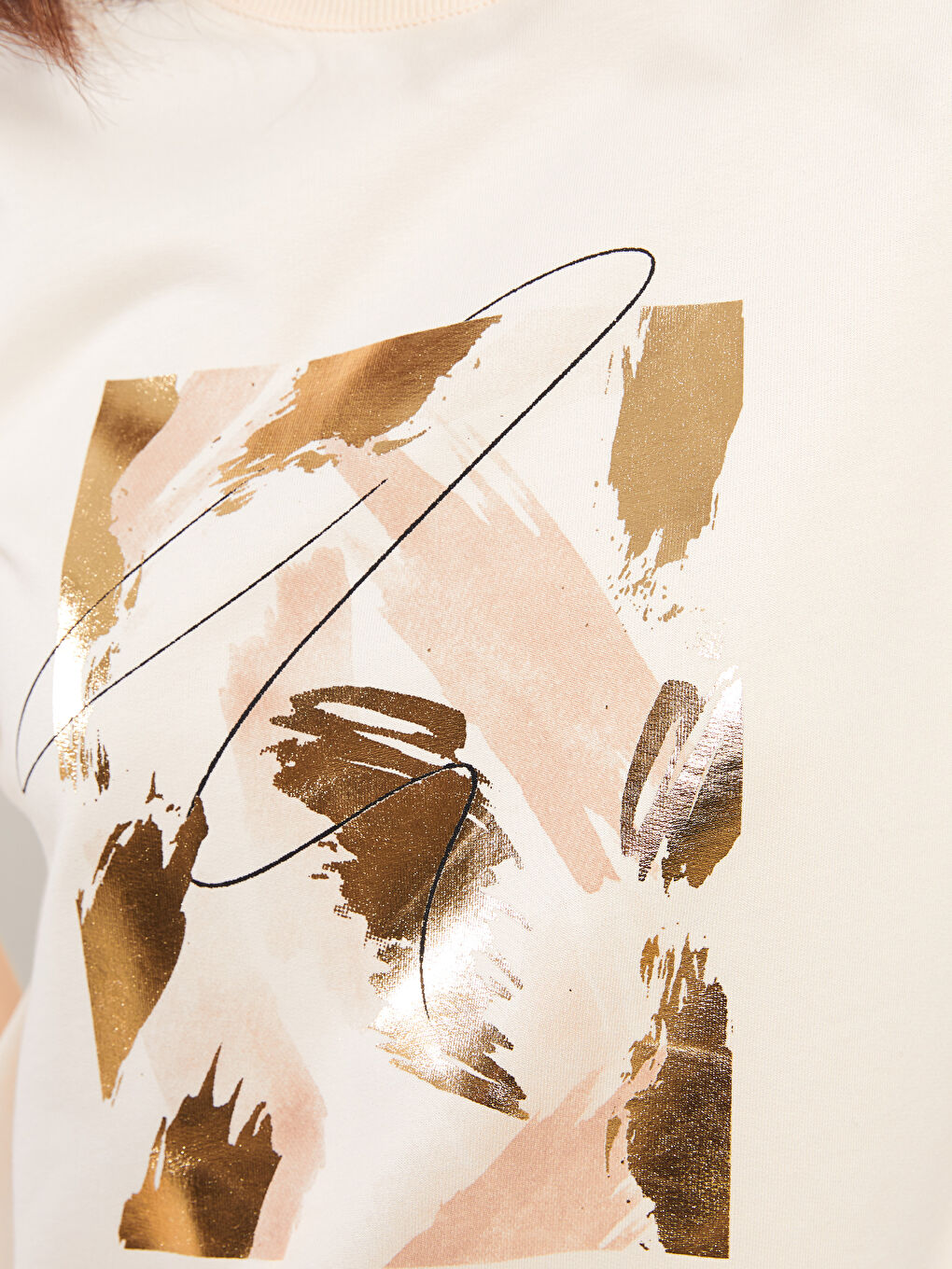 تونيك سويتشيرت واسع كم طويل مطبوع بياقة دائرية للسيدات-3