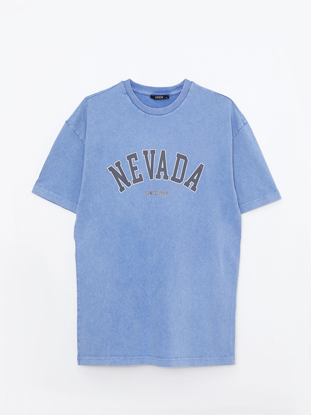 Lila Oversize Bisiklet Yaka Kısa Kollu Baskılı Penye Erkek Tişört-5