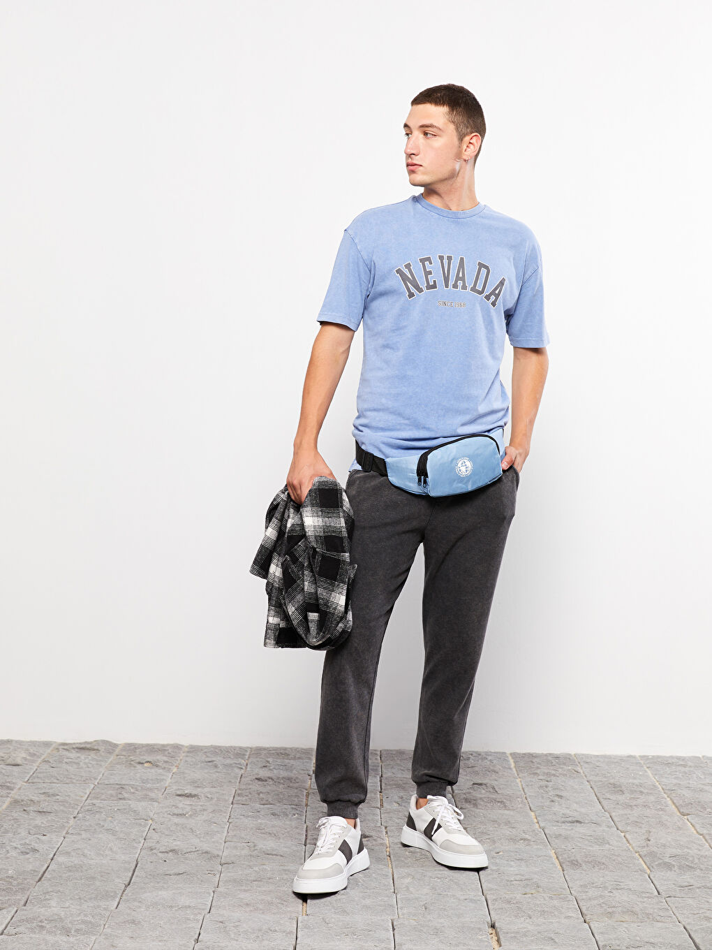 Lila Oversize Bisiklet Yaka Kısa Kollu Baskılı Penye Erkek Tişört-2