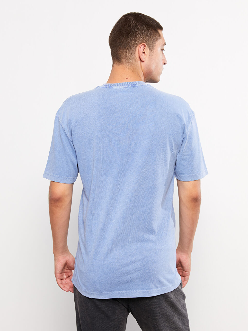 Lila Oversize Bisiklet Yaka Kısa Kollu Baskılı Penye Erkek Tişört-4