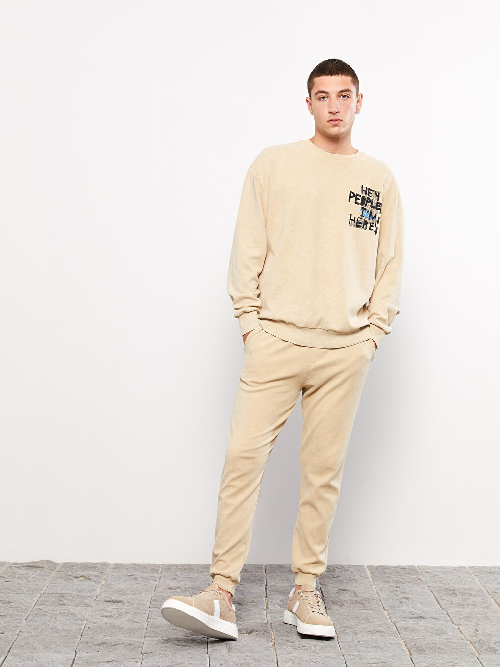 Bej Standart Kalıp Erkek Jogger Eşofman Altı