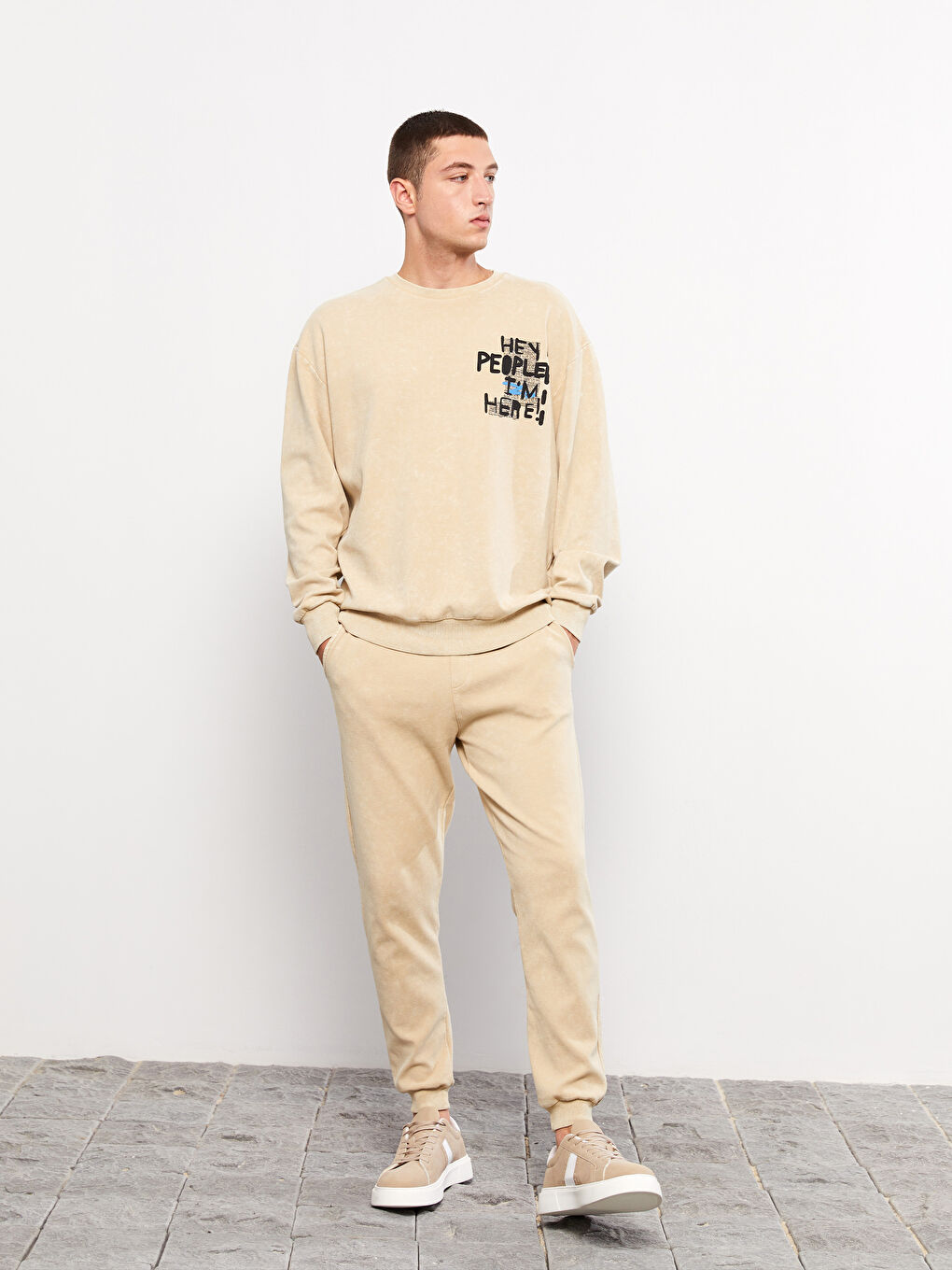 Bej Standart Kalıp Erkek Jogger Eşofman Altı-1