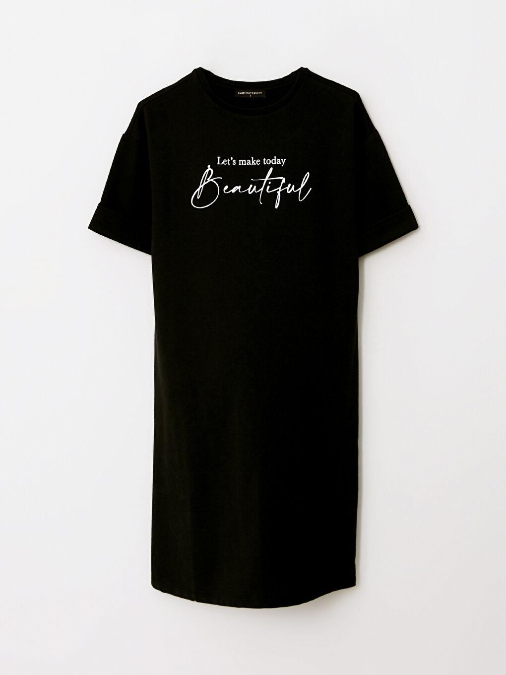 Siyah Bisiklet Yaka Baskılı Kısa Kollu Hamile Elbise-5