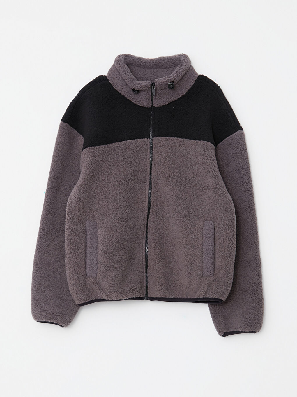 Antrasit Dik Yaka Uzun Kollu Kadın Polar Hırka-5