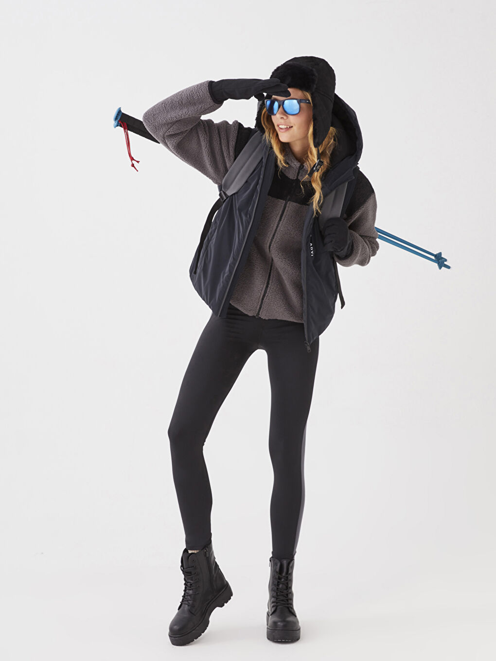 Antrasit Dik Yaka Uzun Kollu Kadın Polar Hırka-2