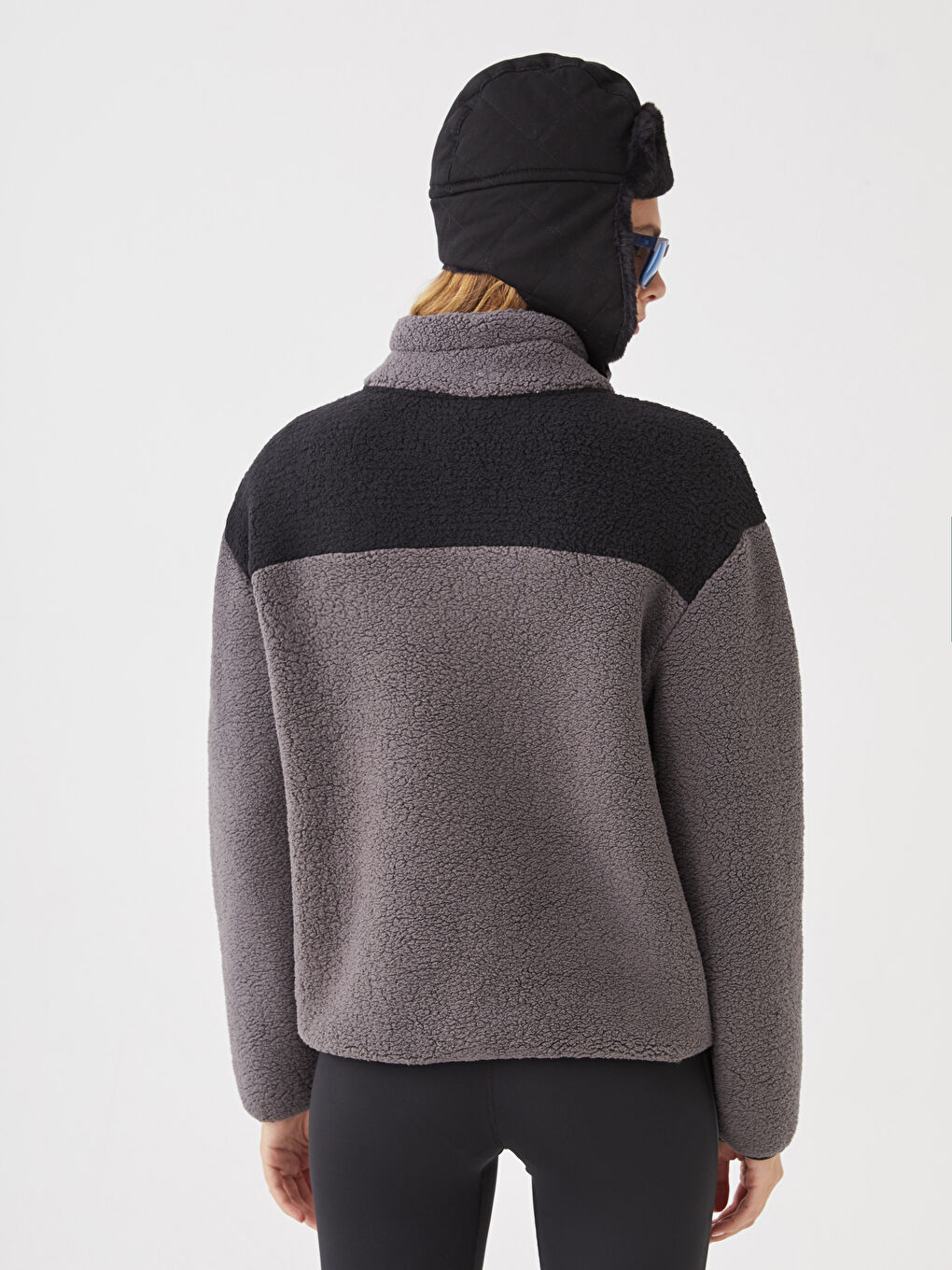 Antrasit Dik Yaka Uzun Kollu Kadın Polar Hırka-4