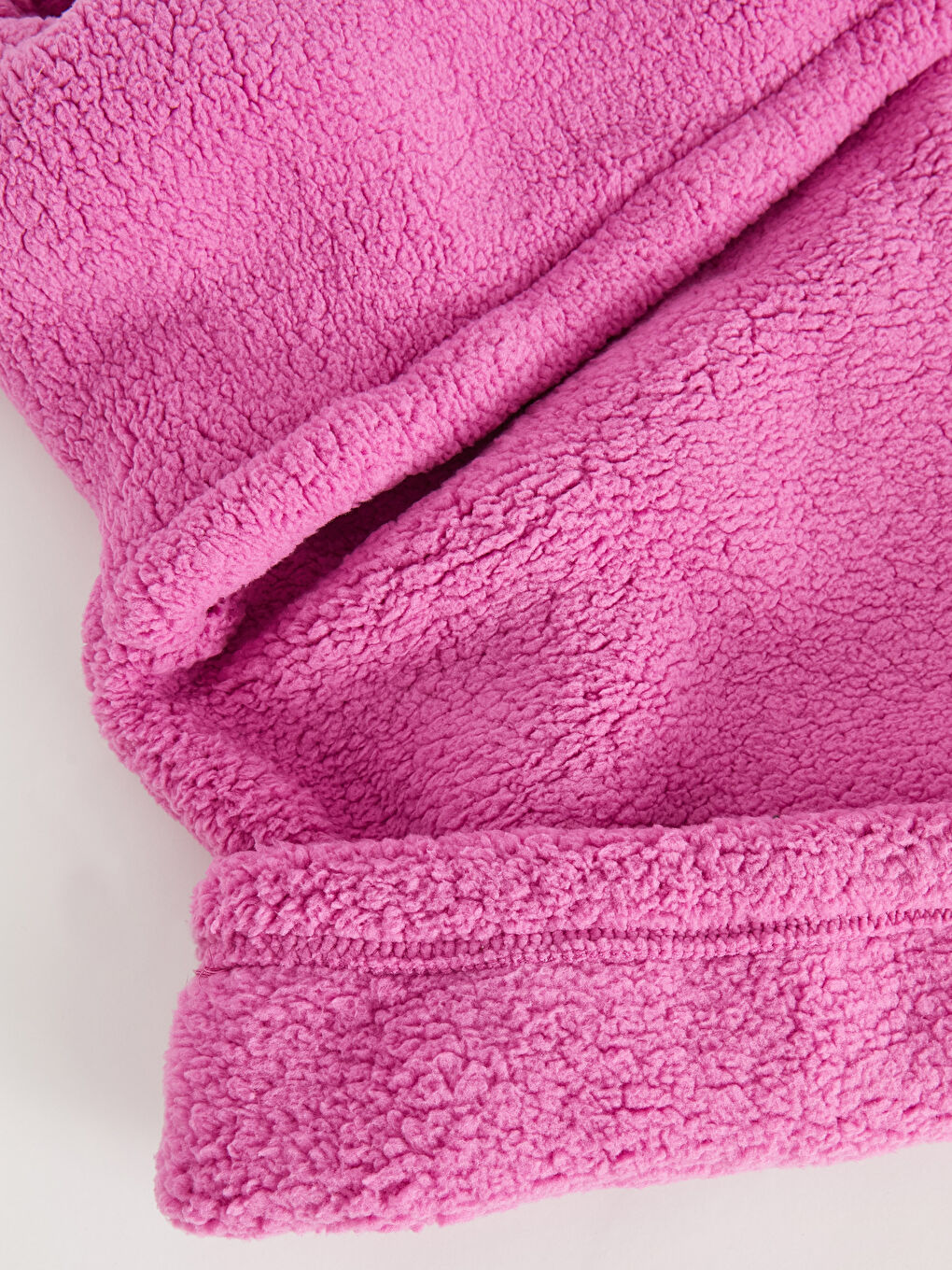 Pembe Dik Yaka Uzun Kollu Kadın Polar Sweatshirt-5