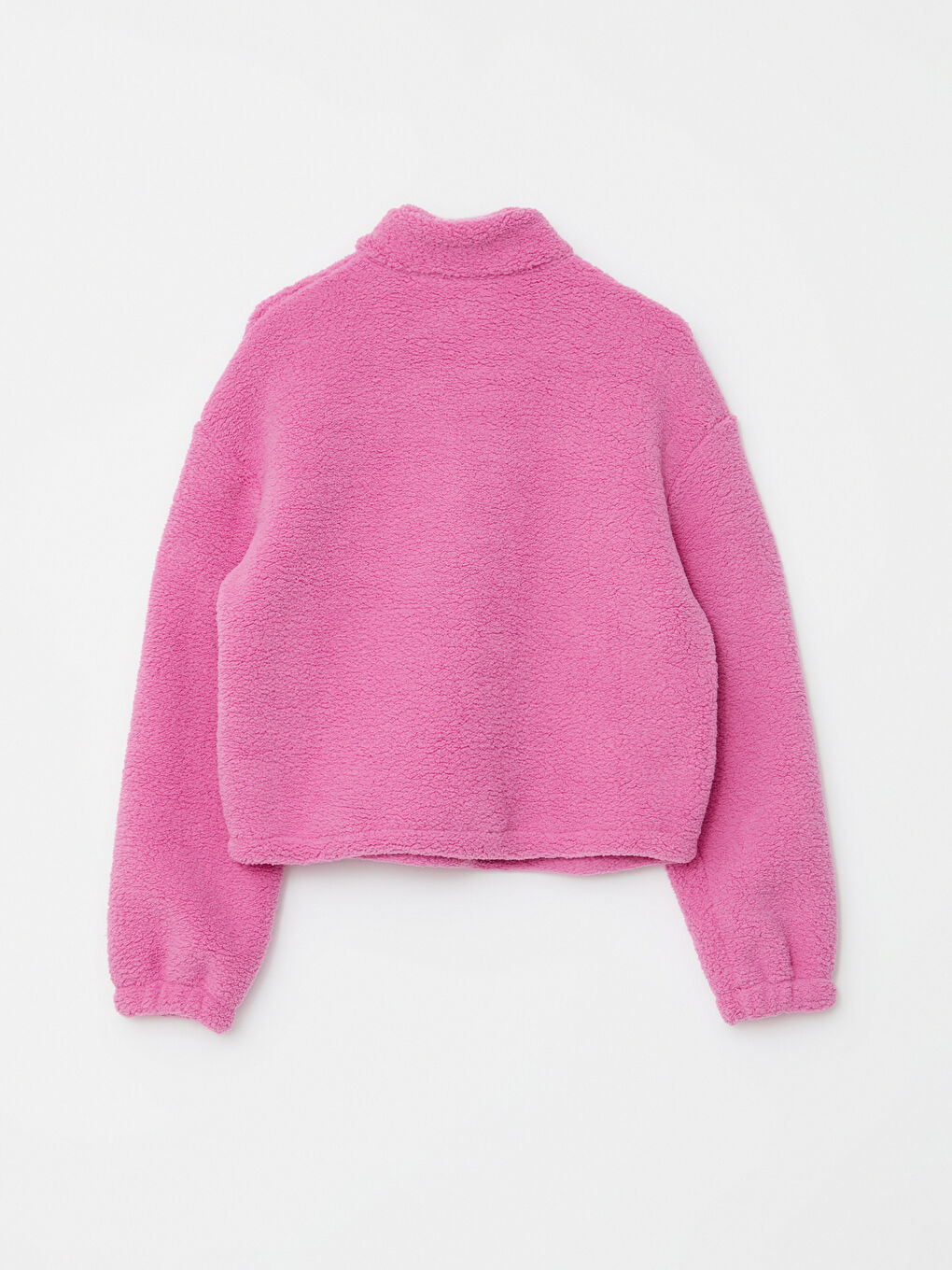 Pembe Dik Yaka Uzun Kollu Kadın Polar Sweatshirt-7