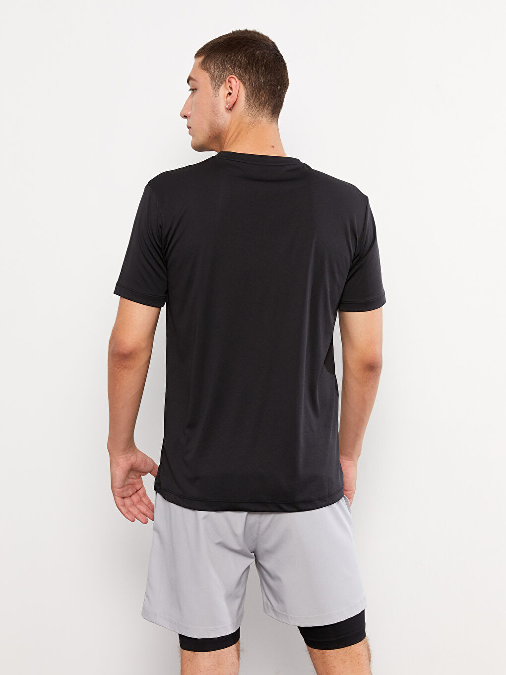 Siyah Bisiklet Yaka Kısa Kollu Baskılı Erkek Spor Tişört-4
