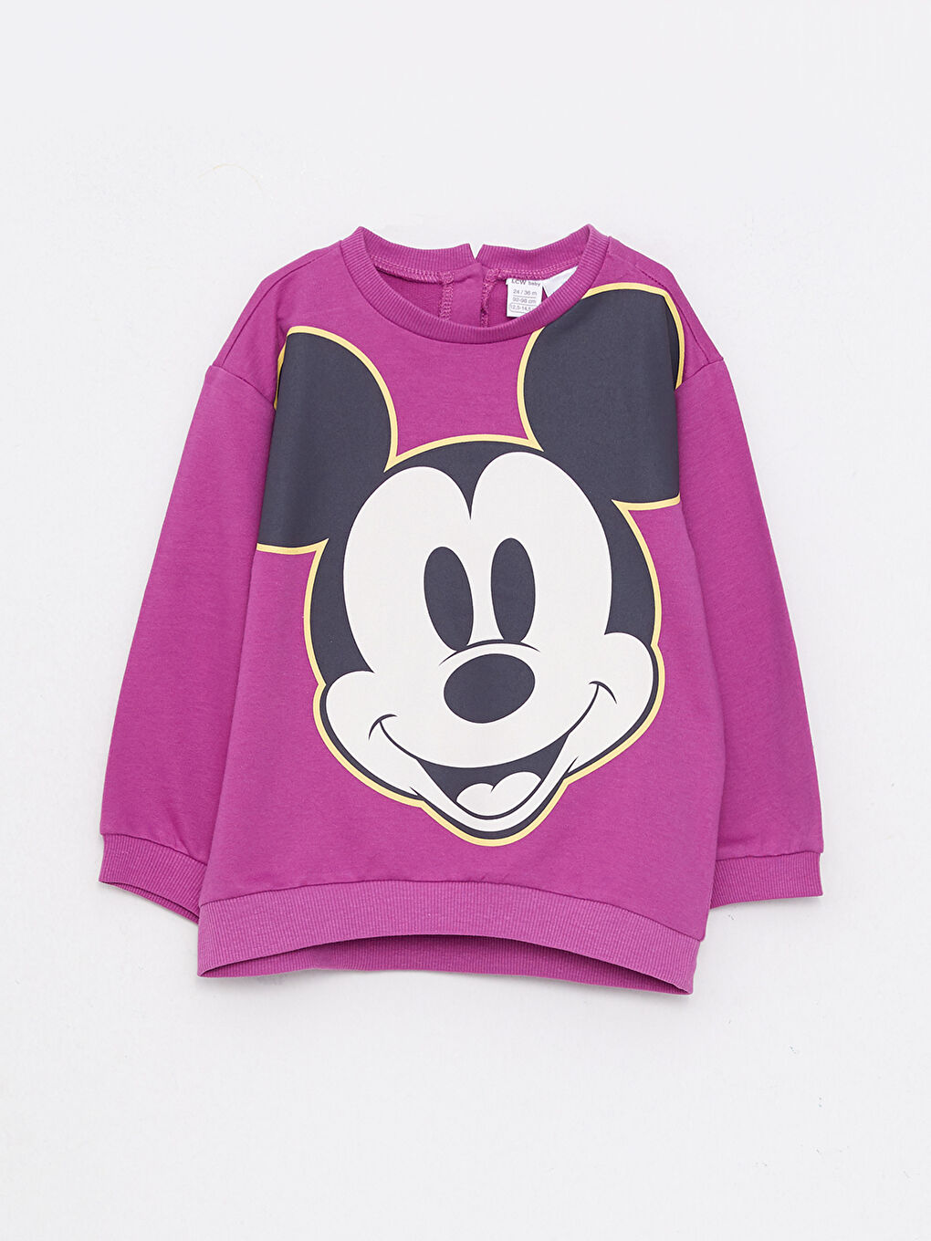 Mor Bisiklet Yaka Uzun Kollu Mickey Mouse Baskılı Kız Bebek Sweatshirt ve Eşofman Alt 2'li Takım-1