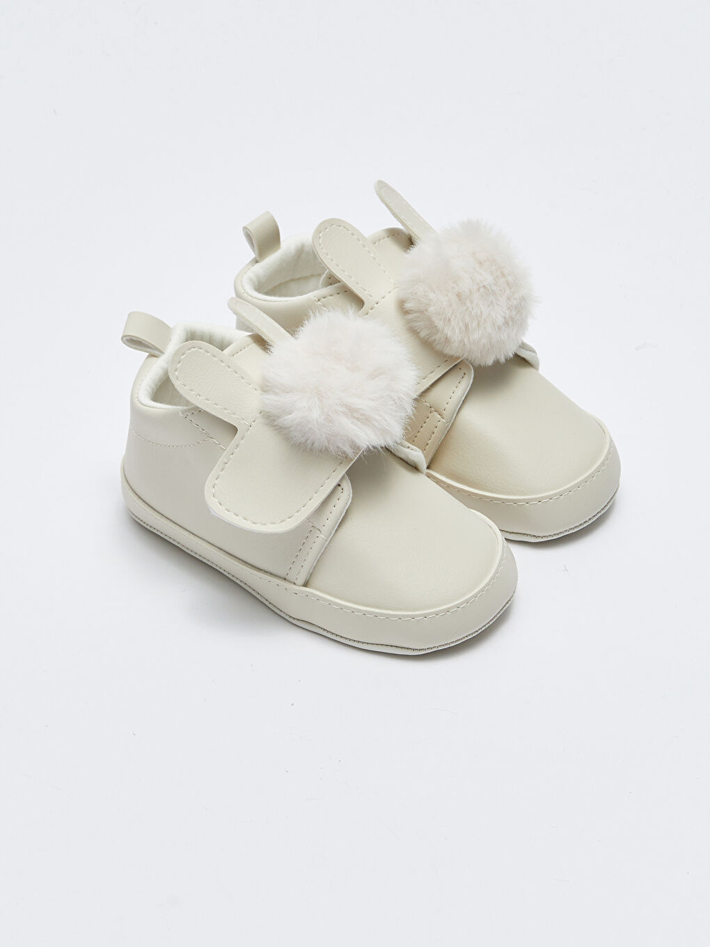 Bej Cırt Cırtlı Ponponlu Kız Bebek Yürüme Öncesi Ayakkabı-1