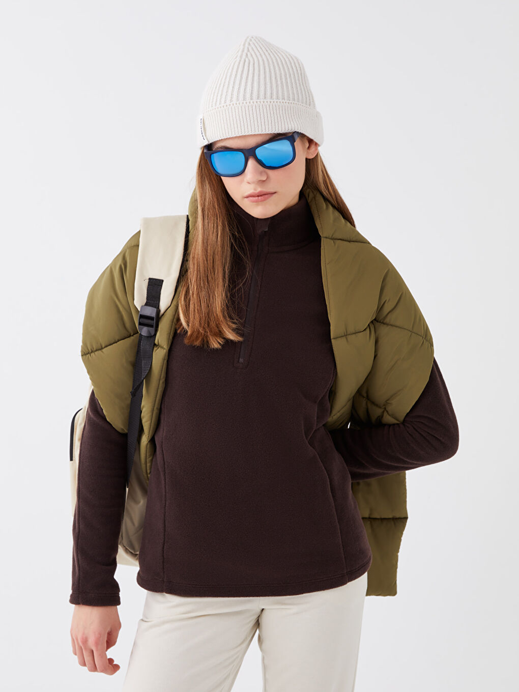 LCW OUTDOOR Kahverengi Dik Yaka Uzun Kollu Kadın Polar Sweatshirt