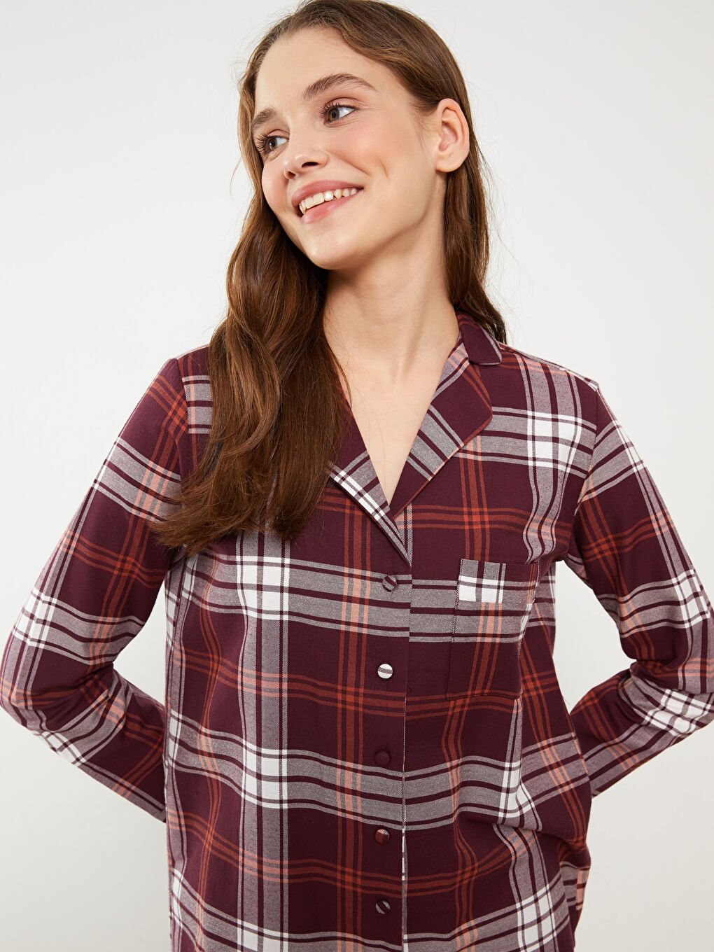 Set de pijama cu guler de cămașă în carouri pentru femei-2