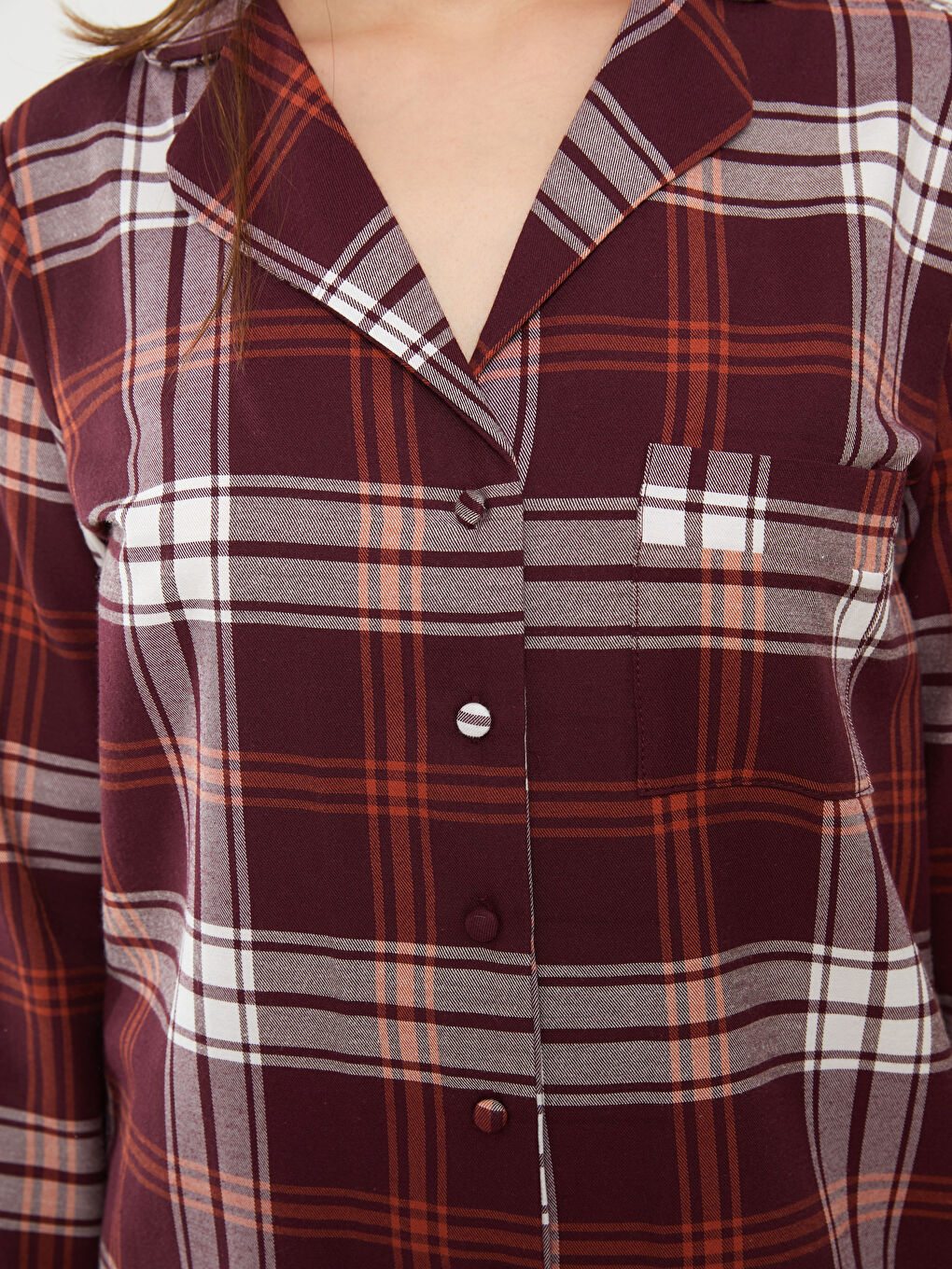 Set de pijama cu guler de cămașă în carouri pentru femei-3