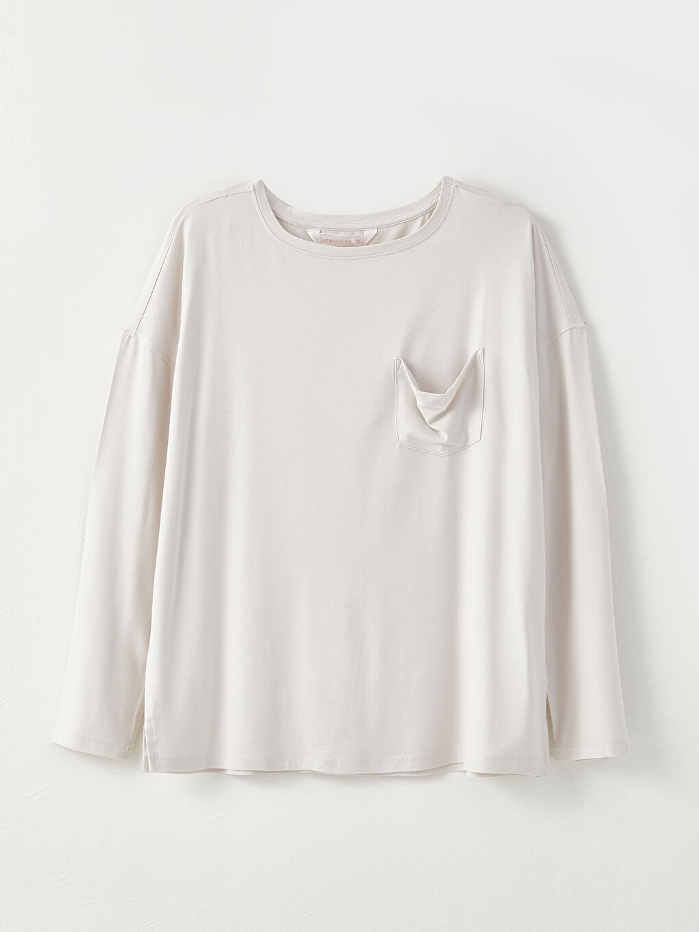 Gri Bisiklet Yaka Düz Uzun Kollu Kadın Pijama Üst-5