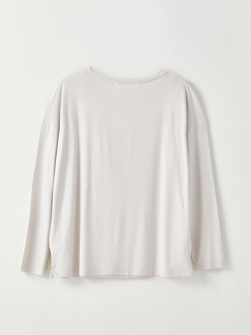 Gri Bisiklet Yaka Düz Uzun Kollu Kadın Pijama Üst-6