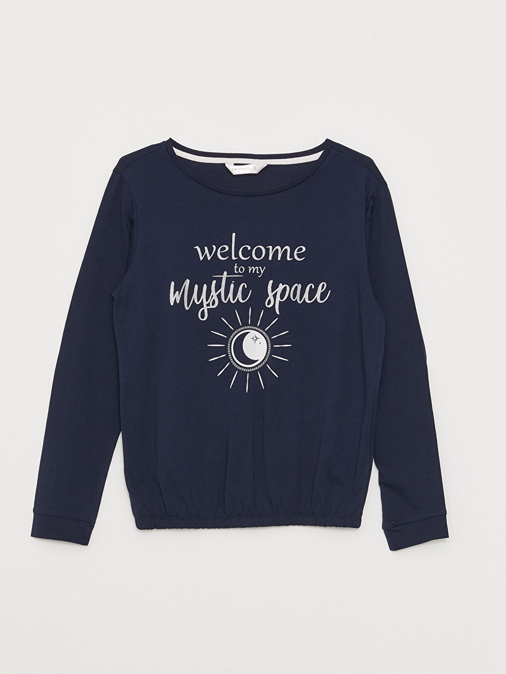 Lacivert Bisiklet Yaka Baskılı Uzun Kollu Kadın Pijama Takımı-7