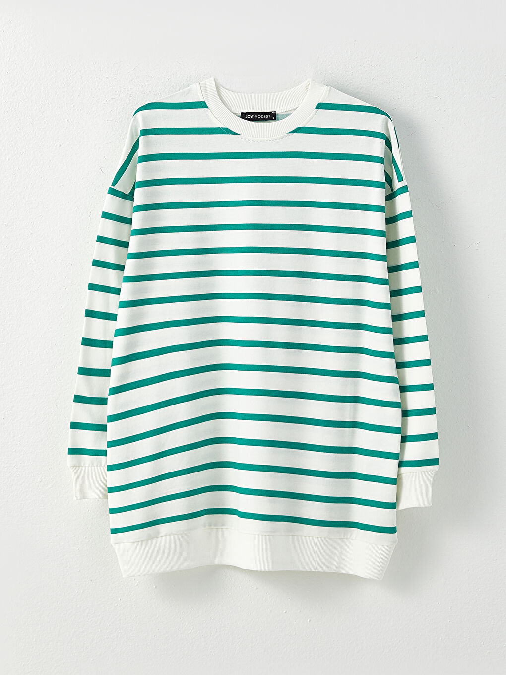 Yeşil Çizgili Oversize Kadın Sweatshirt Tunik-5