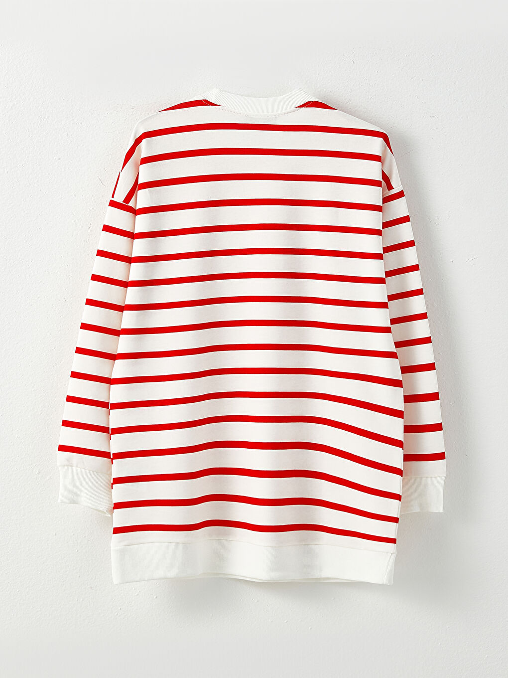 Kırmızı Çizgili Oversize Kadın Sweatshirt Tunik-5