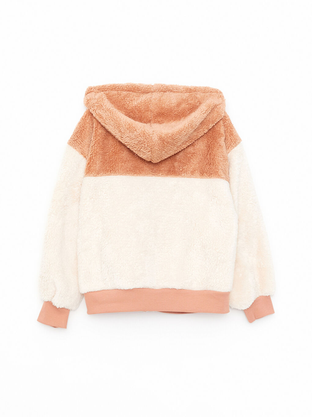 Hooded Color Block Long Sleeve Plush Girls Zippered Sweatshirt-1