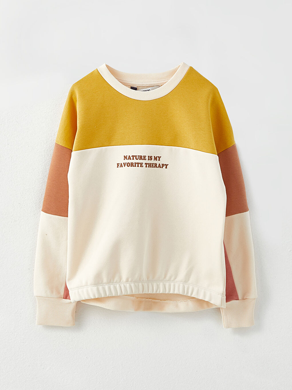 Bej Bisiklet Yaka Baskılı Uzun Kollu Kız Çocuk Sweatshirt-2