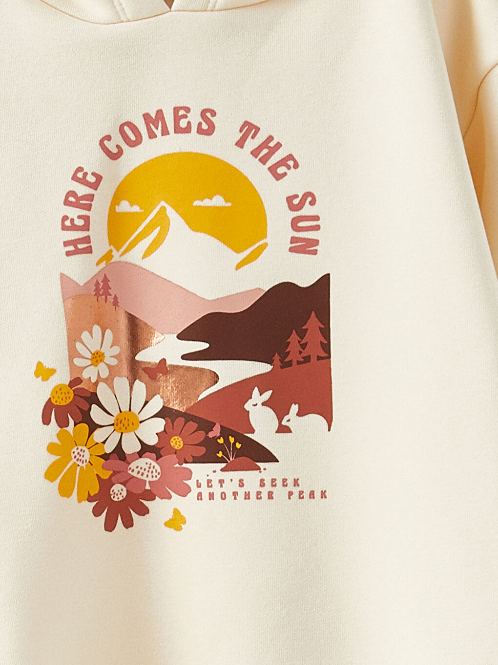 Bej Kapüşonlu Baskılı Uzun Kollu Kız Çocuk Sweatshirt-4