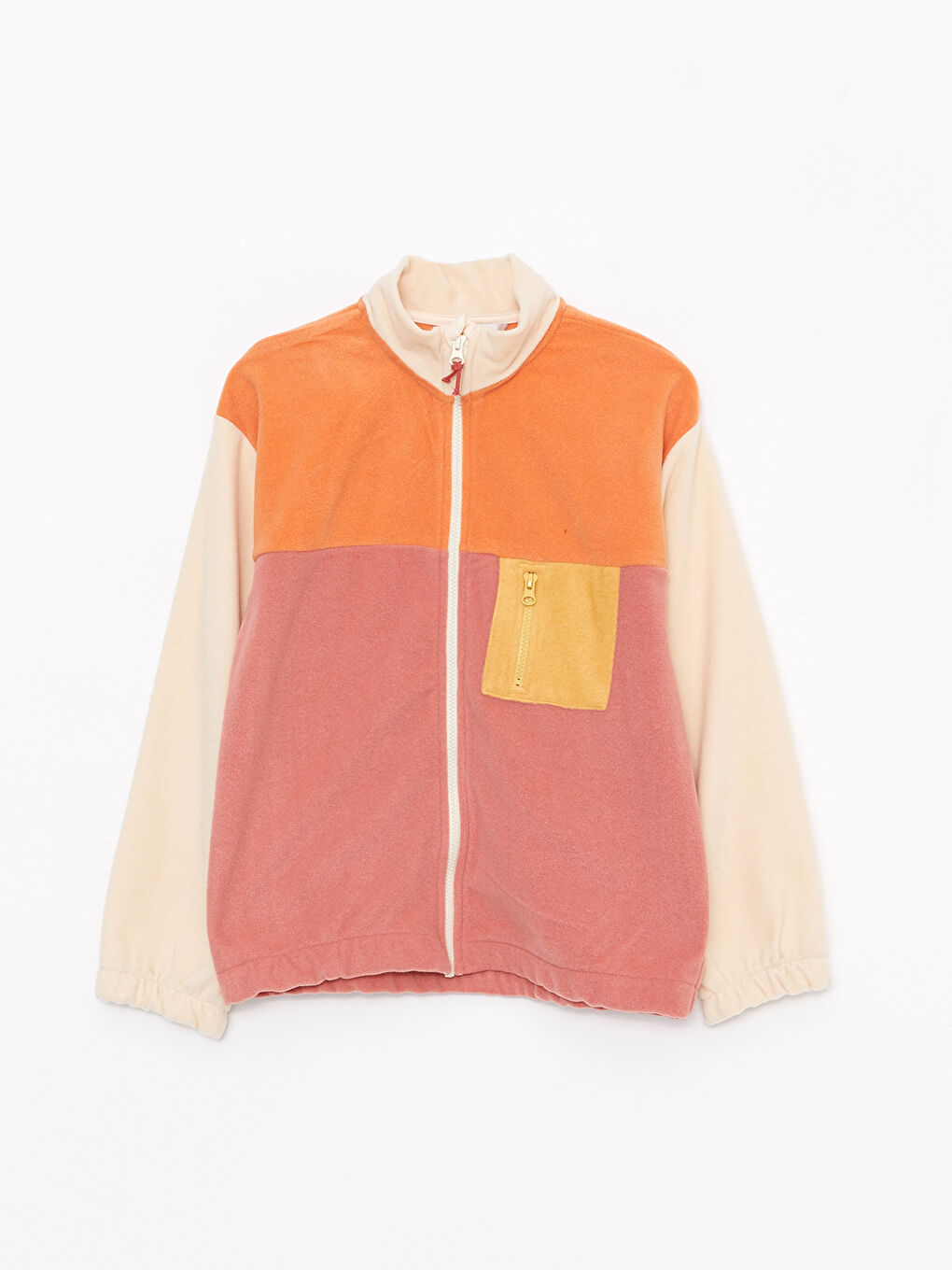 LCW Kids Stand Up Collar Color Block Long Sleeve Fleece Girl Zipper Sweatshirt -W2FM25Z4-M0T