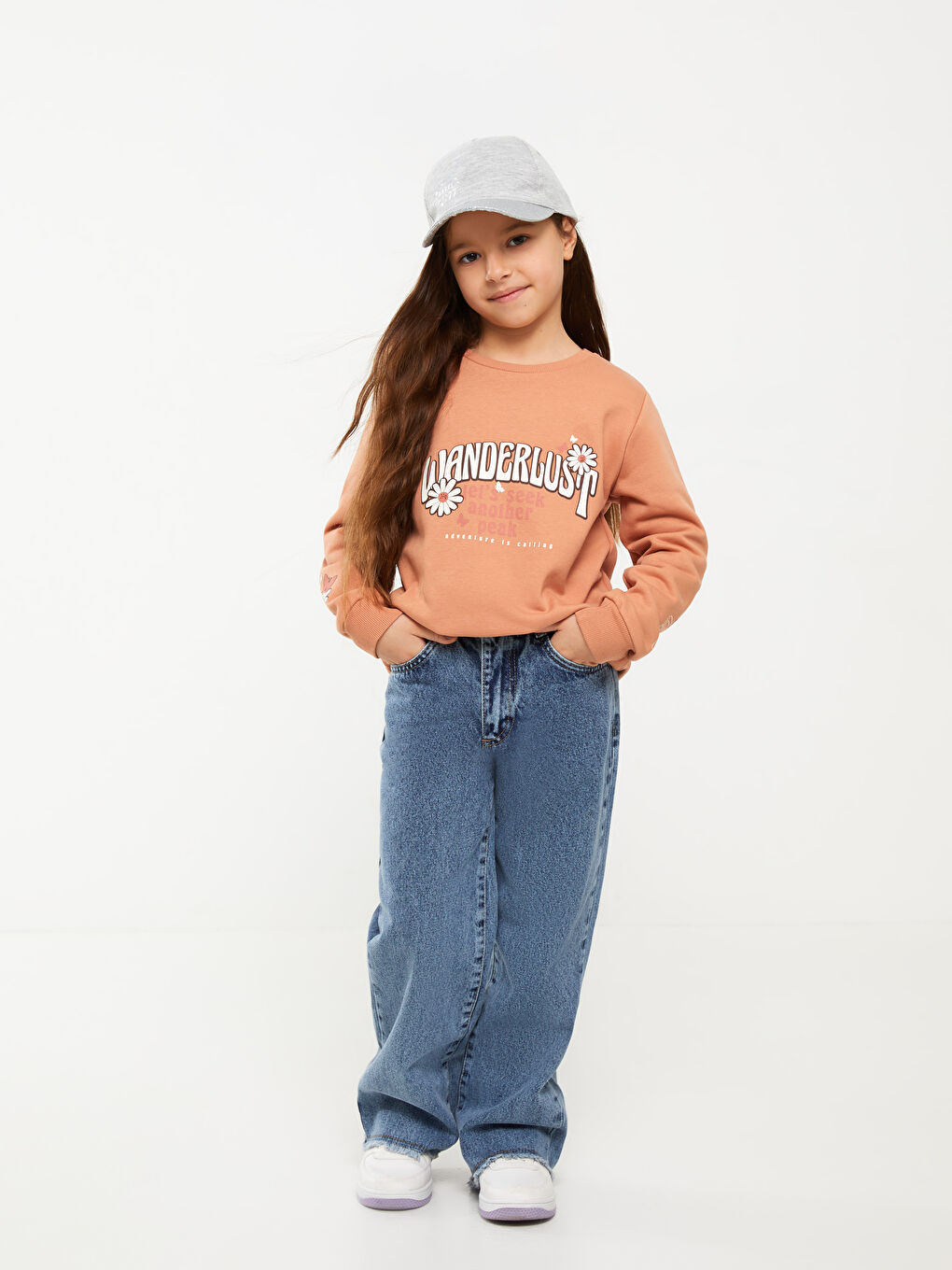 سويت شيرت كم طويل مطبوع بياقة دائرية للبنات-2