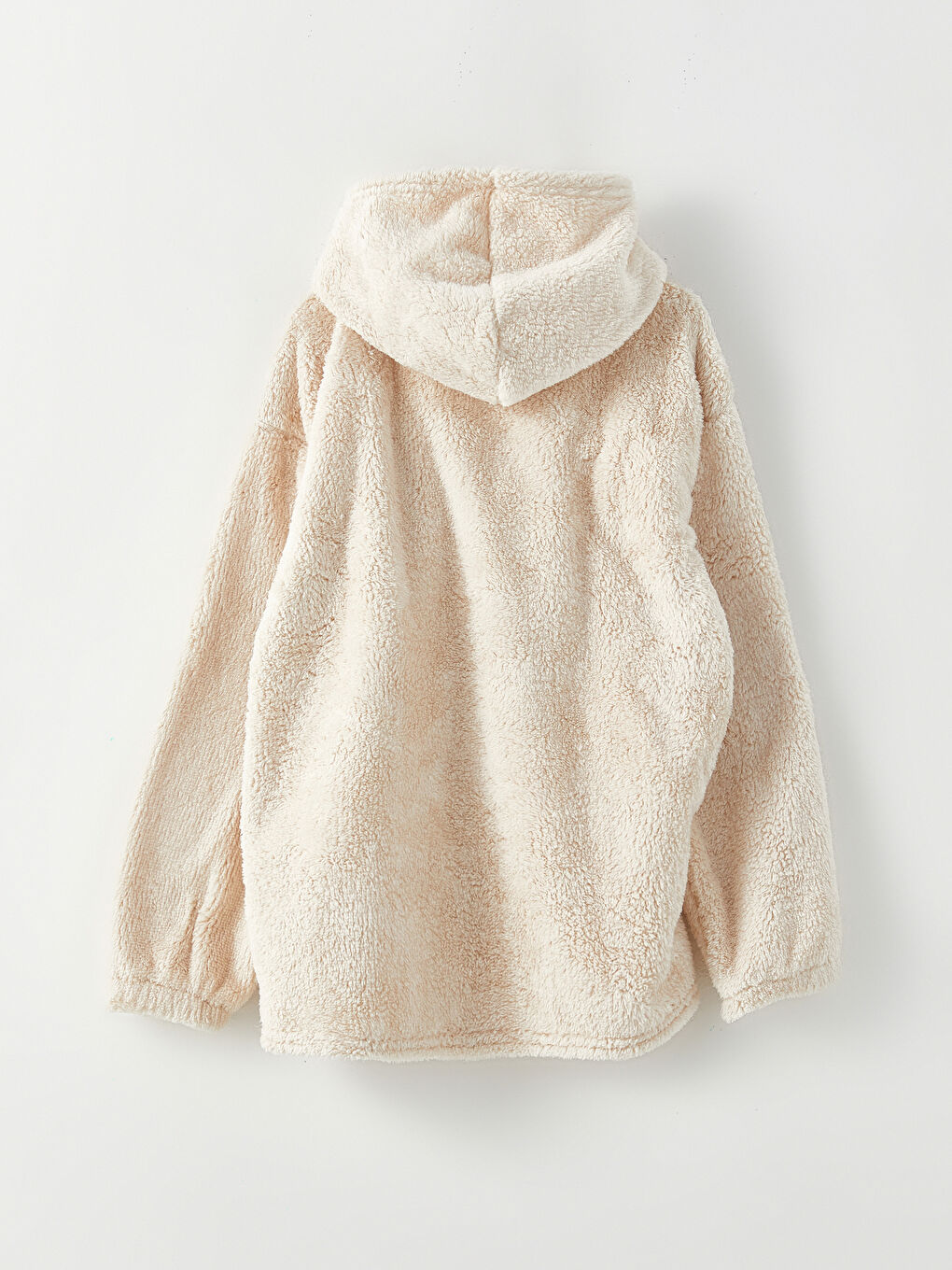 Bej Kapüşonlu Baskılı Uzun Kollu Pelüş Kız Çocuk Sweatshirt-1