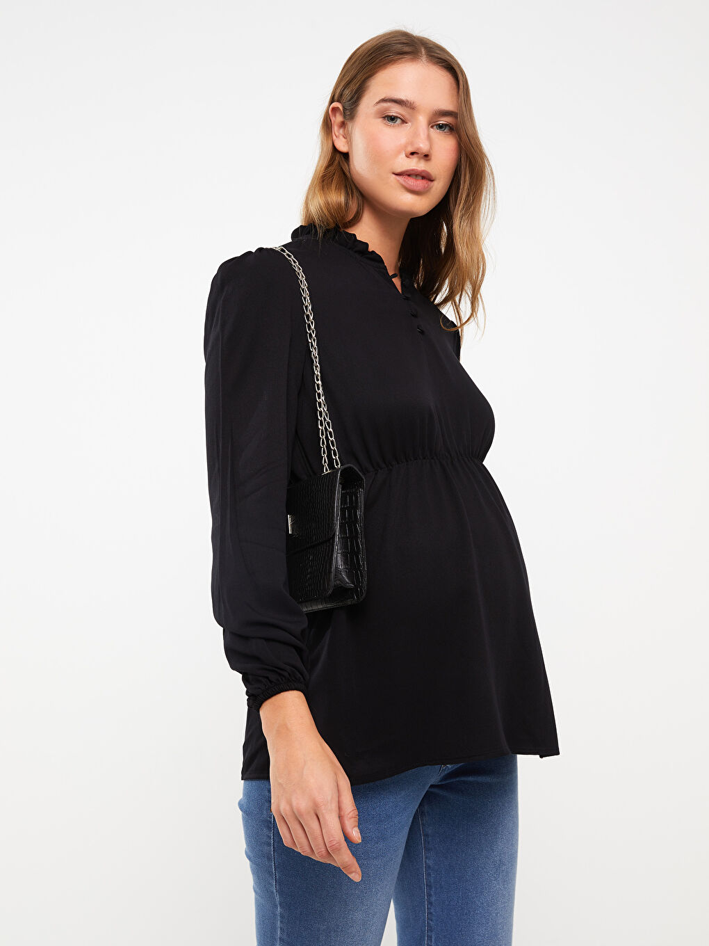 بلوزة حمل ياقة دائرية كم طويل عادي