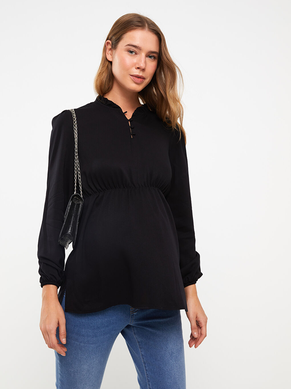 بلوزة حمل ياقة دائرية كم طويل عادي-1