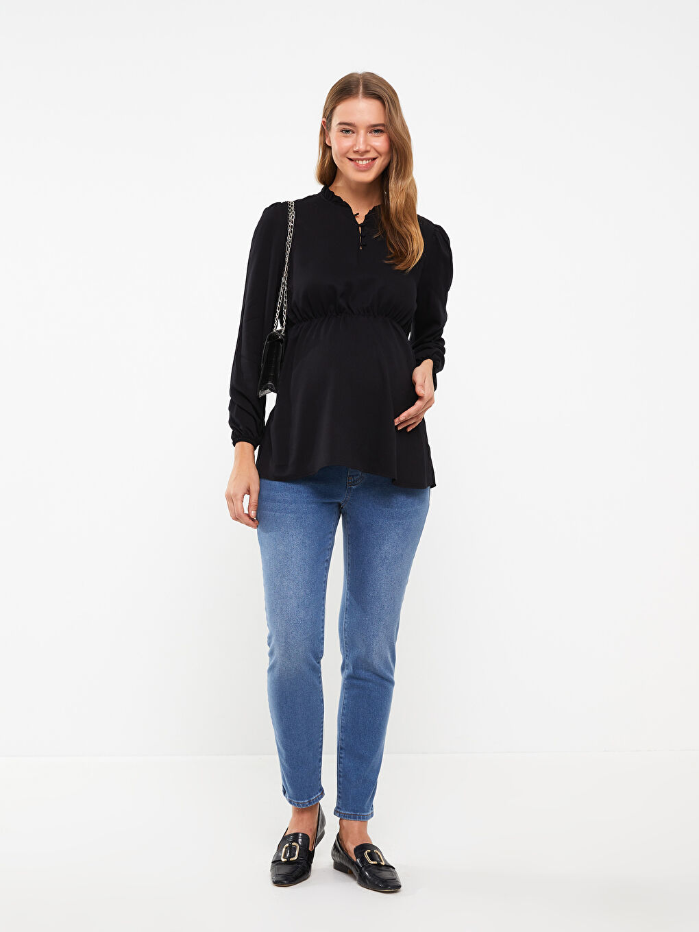 بلوزة حمل ياقة دائرية كم طويل عادي-2