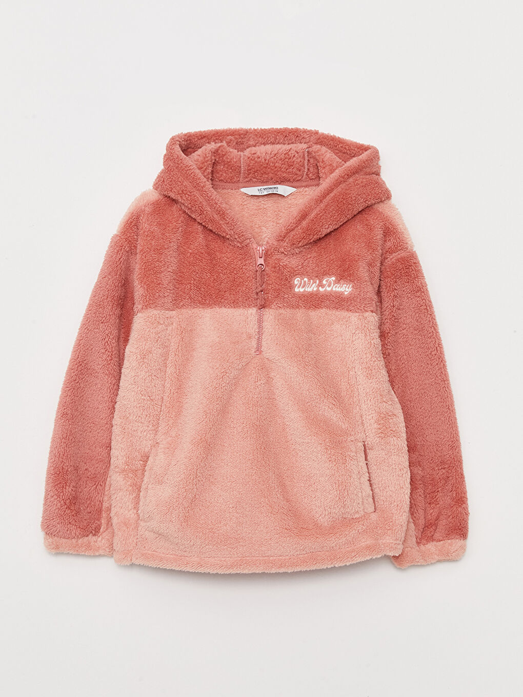 LCW Kids Pembe Kapüşonlu Nakışlı Uzun Kollu Pelüş Kız Çocuk Sweatshirt