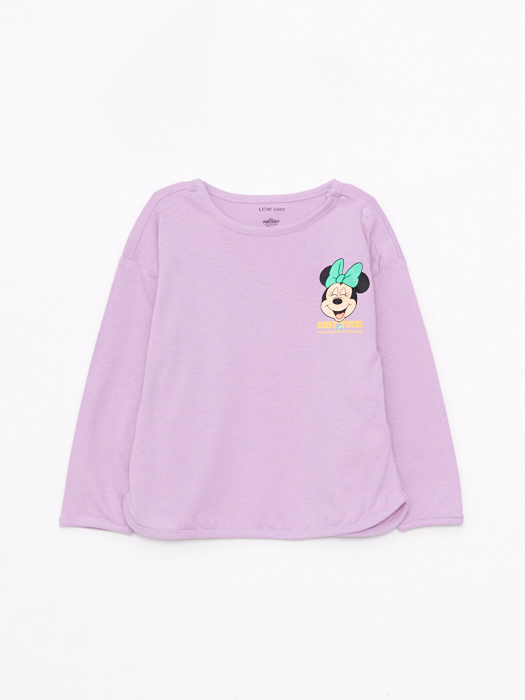 Crew Neck Long Sleeve Minnie Mouse Printed Baby Girls' T-Shirt