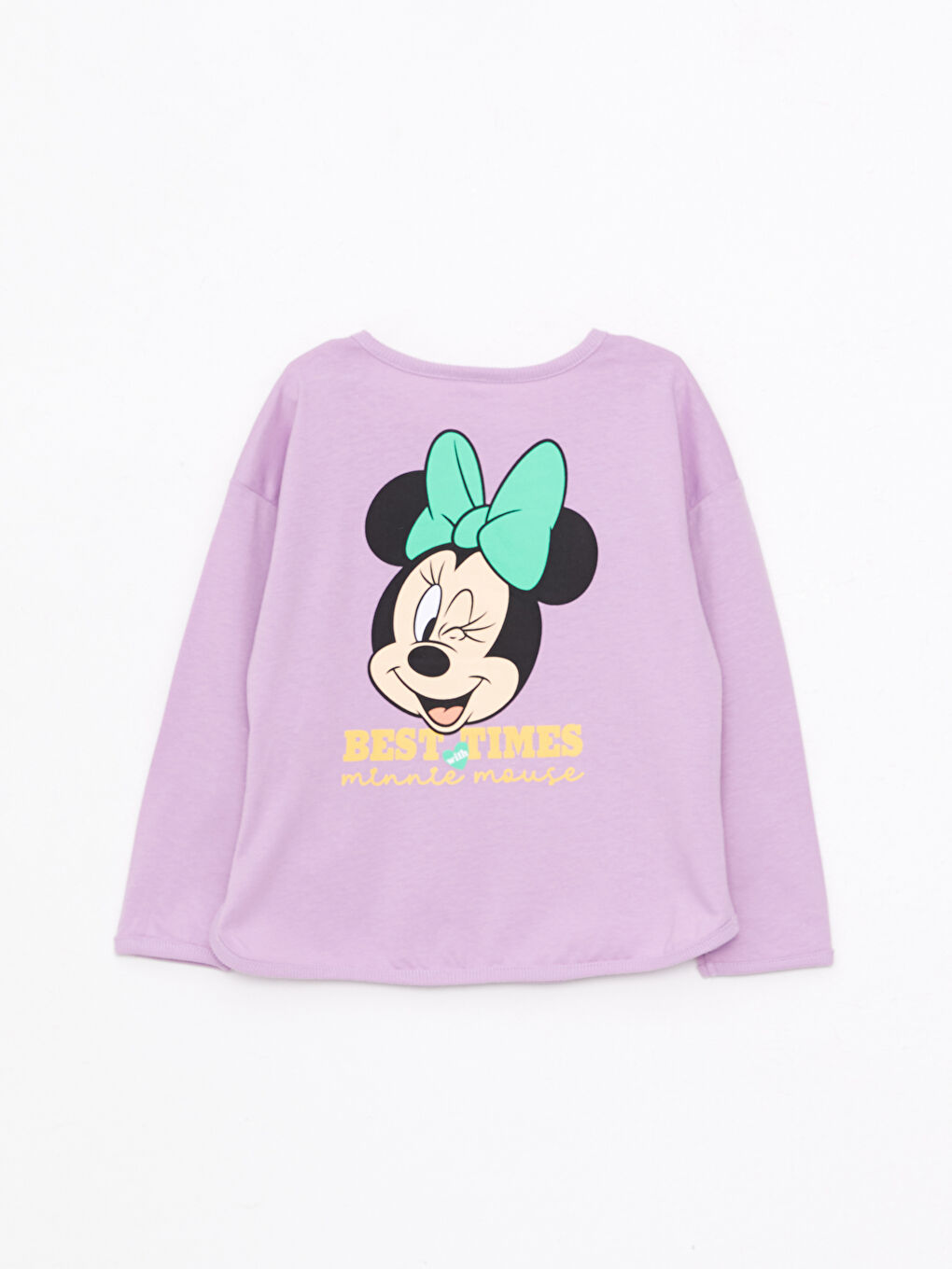 Crew Neck Long Sleeve Minnie Mouse Printed Baby Girls' T-Shirt-1