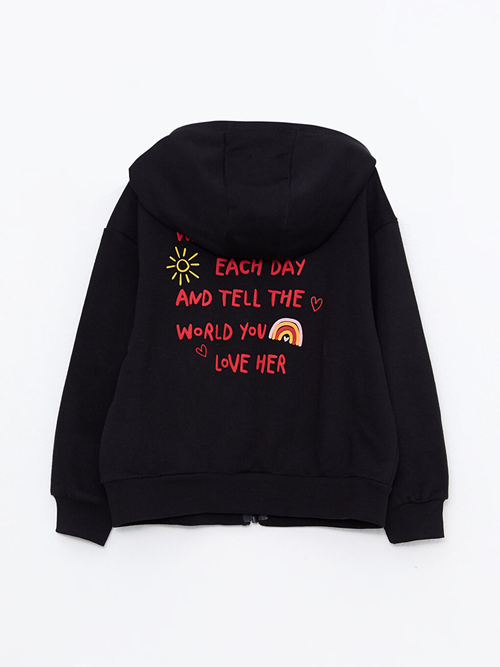 Hooded Printed Long Sleeve Girls' Zippered Sweatshirt-1