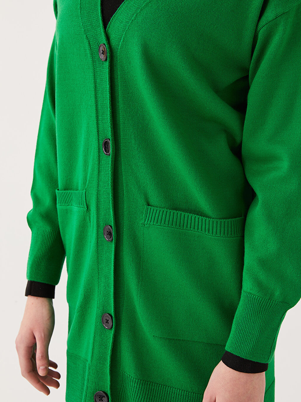 Yeşil V Yaka Kadın Triko Hırka-3