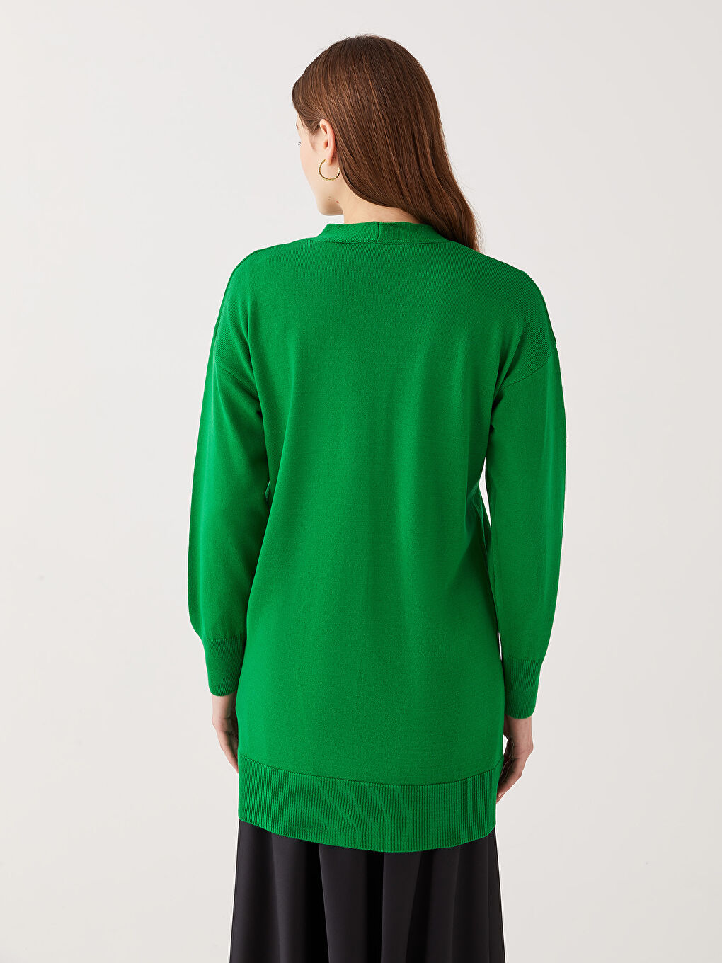 Yeşil V Yaka Kadın Triko Hırka-4