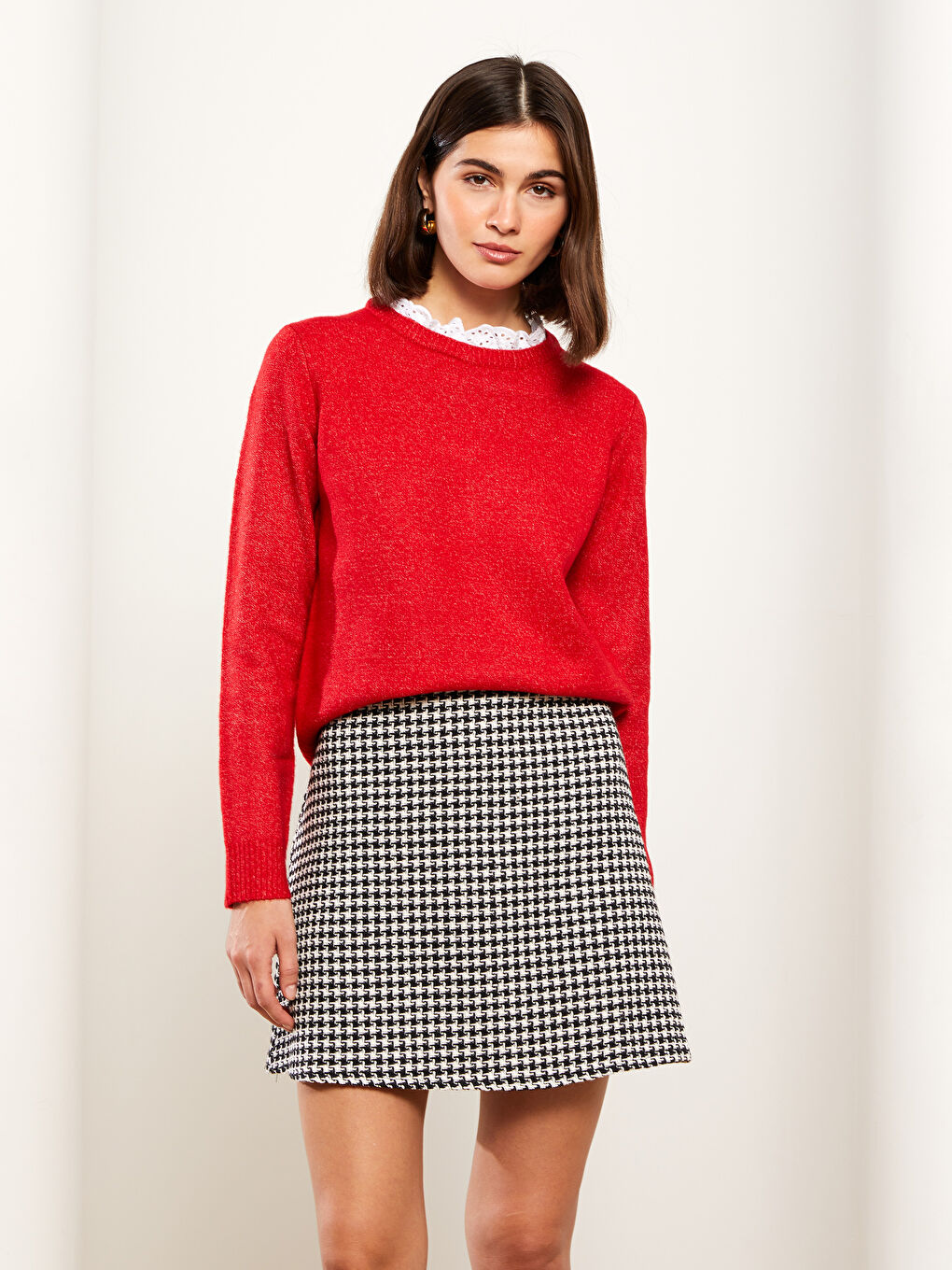 Siyah Standart Fit Desenli Kadın Tüvit Etek-1